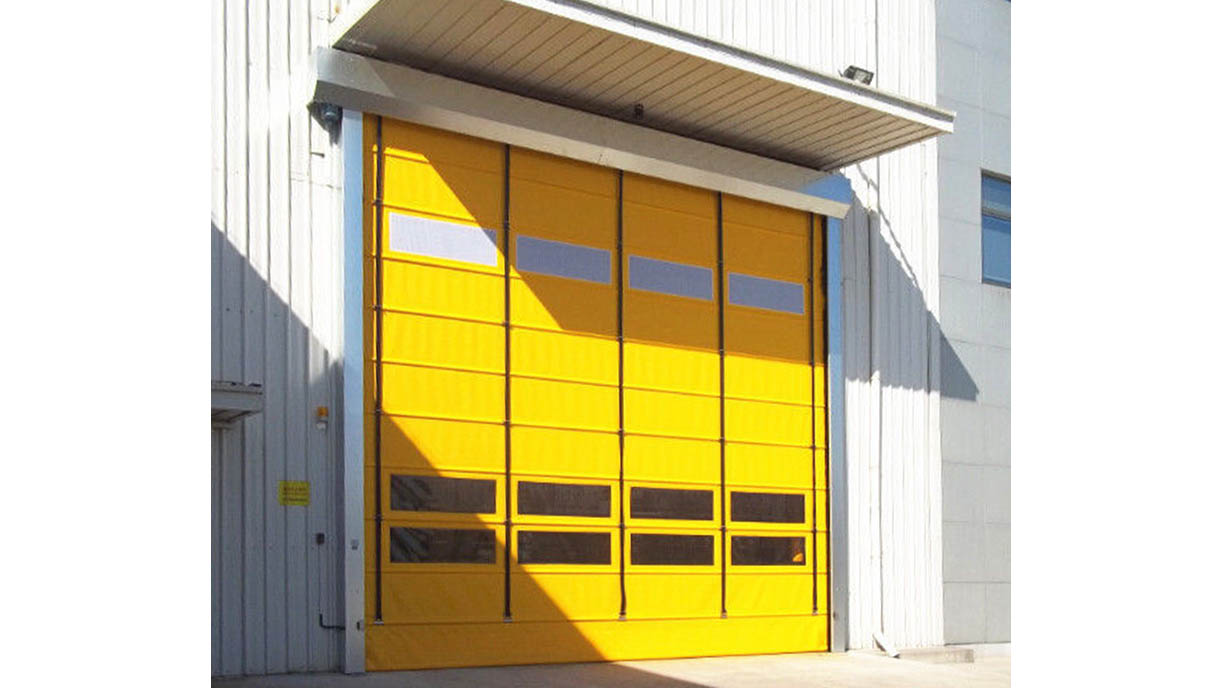 High speed vertical folding windproof door